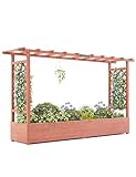 Hochbeet aus Holz mit Trellis – Pflanzkasten aus Holz, 45 Zoll, Seitentrellis, Hängedach, 4 Abflusslöcher, vertikaler Pflanzer, unabhängig, für Kletterpflanzen, Weinreben