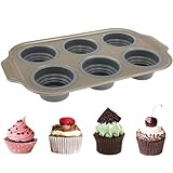 BOBASH Muffin-Pfanne aus Silikon, ohne Colake ohne Cupcake-Stiel, aus Metall, verstärkter Bouffin-Rahmen, leicht zu reinigen, 6 Löcher (grau)