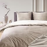 Blumtal Bettwäsche 135x200 cm Cashmere-Touch Plüsch - Oeko-TEX zertifizierte Bettwäsche 135x200 Winter + Kissenbezug 80x80 - Winterbettwäsche 135x200 - Flanell Bettbezug 135 x 200 Taupe
