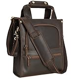 Vintage Kleine Leder Crossbody Umhängetasche für Herren passt 11 Zoll Tablet Retro Top Griff Handtasche Casual Arbeit Wandern Geldbörse, Braun, dunkelbraun, Small, Lässige Reise