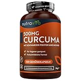 500mg Curcuma Extrakt Kapseln - 120 Kapseln - Mit 95% reinstem Curcumin - Laborgetestet - Mit Pfeffer & Ingwer - Curcuma Kapseln - Hochdosiert - Nutravita Kurkuma