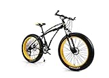 MOLVUS Mountainbike, Hardtail-Mountainbike, 7/21/24/27 Gänge, Herren, MTB-Fahrrad, 61 cm, fette Reifen, Rennrad, Snowbike, Pedale mit Scheibenbremsen und Federgabel, Schwarzgelb, 24-Gang