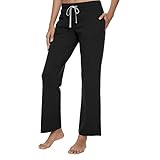 U2SKIIN Pyjamahose Damen lang 100% Baumwolle, Schlafhose Damen Schlafanzughose lang Pyjama Hose Schlafanzug Hose Freizeithose Haushose (Schwarz, L)