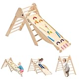 Arkyomi Kinder klettergerüst Indoor/Outdoor kletterdreieck mit rutsche，3in1 Kinder Holz Klettern Indoor Spielplatz ab 1 Jahr，Baby spielgeräte Klettergeräte Mit Wippe