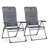 TIMBER RIDGE 2er Campingstuhl Faltbar mit Hoher Lehne Klappstuhl Luxus Gepolsterter Balkonstuhl mit 7 Positionen, Verstellbarer Gartenstuhl für Camp, Garten, Balkon Belastbar 150 KG Grau