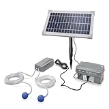 esotec Solar Teichbelüfter Set 8/200 mit Akku-Speicher, Sauerstoffpumpe 100 l/h Luftleistung pro Ausgang, Teichbelüftung, Solarpanel 8W, Erdspieß 101846
