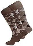 VCA 3 Paar Original Herren Comfort KNIESTRÜMPFE, mit Karo Design, ohne Gummibund, braun, Gr. 43-46