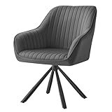 SONGMICS Esszimmerstuhl, Drehstuhl, Küchenstuhl, Samt Polstersessel mit Armlehnen, bis 120 kg belastbar, Stahlbeine, für Esszimmer, Grau und Tintenschwarz KDC161G01
