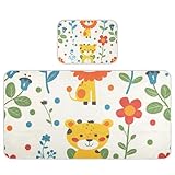 Kindermatratze, Motiv: Cartoon-Tiere, Ringelblume, Löwe, Tiger, kühlende Babymatratze, 71,1 x 132,1 cm, waschbare Pads für Babys und Kleinkinder