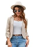 GRACE KARIN Damen Offene Blazer Business Casual Cropped Blazerjacke 3/4 Ärmel kurz Leicht Jacke Mantel Strickjacke Cardigan 2XL Aprikose-Anzugstoff CL2584A23-03