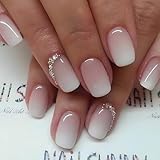 24PCS Kurz Falsche Nägel, Fake Nails with Glue - Full Cover Künstliche Fingernägel, Fake Nails Kunstnägel mit Nagelkleber (Gradient with Diamond)