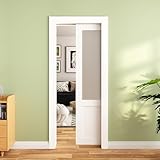 JUBEST Taschentür, 91,4 x 203,2 cm, 2 Paneele, gehärtetes Milchglas, Schiebetür mit Soft-Close-Hardware-Kit, stabiles Massivholz und MDF mit wasserdichter PVC-Oberfläche, keine Montage erforderlich