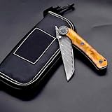 Klappmesser 8.2' premium Taschenmesser Damast Kampferholz, Scharfe damaskus stahl, Outdoor Edc Messer damaszener Jagdmesser, Damaststahl Einhandmesser damastmesser, Neck knife tanto messer mit Scheide