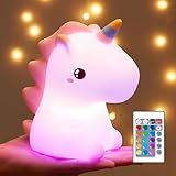 One Fire Nachtlicht Kinder, 16 Farben 5 Helligkeit Baby Stilllicht, Einhorn Geschenke für Mädchen, Batterie, Nachttischlampe Dimmbar, Kawaii Kinderzimmer Babyzimmer Deko