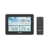 BALDR Wetterstation Innen und Außentemperatur Funk mit Wettervorhersage – Thermometer Innen und Außentemperatur Funk mit Wettervorhersage - Hygrometer Feuchtigkeit Digital mit Außensensor - Schwarz