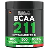 Bandini® BCAA 2.1.1 | 500 Tabletten | Verzweigtkettige Aminosäuren Leucin, Isoleucin, Valin + B1, B6 | Vor und nach dem Training - Für den Muskelaufbau | 5 Tabletten/Tag für einen Vorrat von 100 Tagen