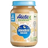 Alete bewusst BIO-Abendbrei Keksbrei, ab dem 6. Monat, Babybrei mit Magermilch & Keksmehl zum Löffeln, Bio Babynahrung aus dem Glas, 6 x 190 g