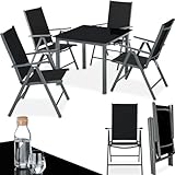 tectake® Gartenmöbel Set mit Tisch und 4 klappbaren Stühlen mit Verstellbarer Rückenlehne, Aluminium Gartenmöbel 4+1, Sicherheitsglas Tischplatte, Gartentisch mit Stühlen, wetterfest - anthrazit