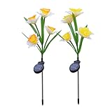 BESPORTBLE 2Stücke Solar LED Narzissenblume Gartenlicht Wasserdichte Bodenleuchte für Außen mit Blumenzweigen Orange Gelb Weiß für Gehwege und