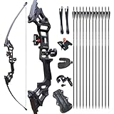 Tongtu Pfeil und Bogen Jagd Erwachsene 30-40 Lbs Recurvebogen Set AnfäNger mit 12 StüCk Mixed-Carbon Pfeile Longbow Kit für Die Jagdpraxis Outdoor-Sportarten（40 Lbs）