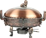 IROEJT Rundes Chafing-Dish-Set für Hochzeitsbankette und Partys, Warmhalteplatte aus Edelstahl für Buffets, mit Speisenbehälter, Gestell, Deckel und Brennstoffhalter，Red Copper 30cm