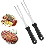Fleischgabel,Smavles 2 Stücke Fleischgabel Edelstahl Grillgabel mit Kunststoffgriff 31cm Tranchiergabel Gerade Unbeugsam Bratengabel Klingenlänge Grillgabeln Rostfreier Fleischgabel Groß mit Schwarz