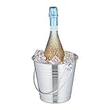 Relaxdays Sektkühler, Edelstahl, Flaschenkühler für Sekt, Champagner, Wein, 2,5 l, Eiswürfelbehälter mit Henkel, Silber