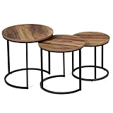 IDMarket - Hawkins 3er Set Beistelltische rund 30/40/45 dunkles Holz Industriedesign