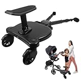 Universelles Kinderwagen-Board, schwarz, hält Kinder bis zu 25 kg, mit abnehmbarem Sitz, 2-in-1-Sitz- und Steh-Buggy-Gleitbrett, Kinderwagen-Stehbrett für die meisten Kinderwagen