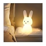 SOLIDEE Nachtlicht Kinder, Bunny Silikon Stilllicht Baby mit 7 Lichtwechse Dimmbar Tap Control USB-Aufladung und Timing Funktion Nachttischlampe Kinderzimmer Deko Geschenke Kawaii Schlaflichter