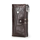 CONTACTS Conatcs Echtes Leder Herren Lange Brieftasche Sekretär Scheckheft Handyhalter Reißverschluss Kupplung Geldbörse (Kaffee)