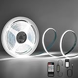 URAQT COB LED Streifen,6000K LED Strip Warmweiss 5M Dimmbarer DC 24V Flexibles LED Band Selbstklebend Wasserdicht DIY Superhelle COB LED Beleuchtung mit Fernbedienung und Netzteil 8 mm Breite CRI  90