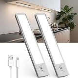 TANSOOL+ Schrankbeleuchtung LED Lampe mit Bewegungsmelder - 20cm USB-C Aufladbar Unterbauleuchte Küche Licht - Dimmbar kabellos Nachtlicht für Küche, Treppe, Schrank - 2 Stück