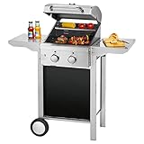 ProfiCook® Gasgrill | Grill mit 2 Brennern aus Edelstahl | Stabile Grillhaube mit Temperaturanzeige | Gasgrill klein mit stufenloser Temperaturregelung | Grillwagen mit großer Grillfläche | PC-GG 1255