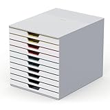 Durable Schubladenbox A4 (Varicolor Mix), Schreibtisch-Schubladenset mit 10 farbigen Fächern, mit Etiketten zur Beschriftung, 763027