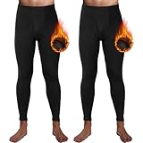 Hestya 2 Herren Thermounterhose Baselayer-Hose für Kaltes Wetter Winterunterwäsche mit Fleecefutter (Schwarz, XXL)