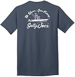 SALTY JOES Herren-T-Shirts mit Grafik-Logo, schwere Baumwolle, regulär, groß und groß, Fischerboot-Design, Stahl, Blau / Weiß, L