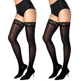 MANZI Halterlose Strümpfe für Damen Sexy Ölig Glänzend Nylon Strümpfe Seidenglatt Feinstrümpfe Schwarz 15 Den 2 Paar,L-XL