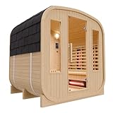 Dewello® - Outdoor Fasssauna Richmond - ca. 200 cm x 180 cm x 200 cm, Fichtenholz - Cube inkl. 10 Infrarotstrahler, Saunaofen und Saunazubehör I Gartensauna, Außensauna, Sauna Fass für 4 Personen