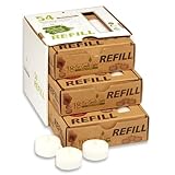 Candelo 54er Set Refill Eco Kerzen Ambiente - Teelichter ohne Hülle zum Nachfüllen - Wachsrohlinge Weiß - Plastikfrei ohne Duft - 6 Std. Brenndauer