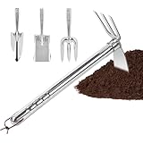 Nhujevkom Gartenwerkzeuge - Gemüseschaufel Aus Rostfreiem Stahl - Praktisches 4-tlg Gartenset Für Rasen Gemüsebeet Bodenbelüftung Balkon Terrasse Gartenarbeit Landschaftsbau Mit Tragbarer Aufbewahrung
