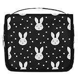 Mexpekil Kulturbeutel mit niedlichem Kaninchen, gepunktet, für Damen, Herren, Damen, wasserdicht, hängende Reise-Kulturbeutel mit Haken, Kosmetik-Make-up-Tasche, Organizer