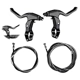 Tkxjry 1 Paar 4 Stücke Fahrradbremsgriff, 2 Bremshebel aus Aluminiumlegierung, 2 Vordere und hintere Bremskabel, Fahrradbremshebel, Für Mountainbikes, Rennräder und Rennwagen, Unisex, Schwarzes
