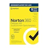 Norton 360 Deluxe mit extragroßer Backup-Kapazität – Amazon Exklusiv* 50GB zusätzlicher Cloud-Backup Speicher. Antivirus Software für 5 Geräte und einem Jahr Laufzeit