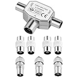 AXFEE 8 Stück Antennen-Verteiler Set, 1 T-Adapter Verteiler + 1 Koaxial Stecker + 2 Koax Buchse, 2 Buchse-zu-Buchse Kupplung + 2 Stecker-zu-Stecker Kupplung, für Digitales TV und Kabel TV