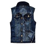 ENEN Herren Denim Weste Ärmellose, Denim Vest Men Casual Retro Gilet Jacke Slim Fit Plus Size Zerrissene Jeansweste Für Outdoor Biker Rock Punk Reisen