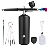 Airbrush-Kit mit Kompressor - Wiederaufladbares, Tragbares, Verstopfungsfreies Hochdruck-Airbrush-Set mit Düse und Reinigungsbürsten-Set für Nail Art, Makeup, Friseur, Tortendekoration (Schwarz)