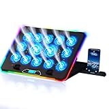 KLIM V14 Gaming Laptop Cooling Pad mit 14 Lüftern - Neu - Gaming Laptop Kühler - Stabiler RGB Notebook Ständer mit Lüfter - Kompatibel bis zu 17' - 2 USB Ports - Handyhalterung - 5 Jahre Schutz