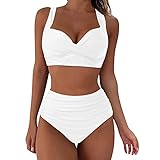 Sexy Bikini Damen Set Push Up,Retro Bikini Damen Bauchweg Rockabilly,Bikini Oberteil Frauen Große Brüste und High Waist Bikinihose Schwarz Sport Grosse Grössen Bikini Brazilian Style Weiß Sommer