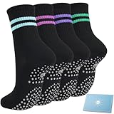 Toes Home Stoppersocken Yoga Socken Damen 39-42, 4 Paar Sportsocken Rutschfeste Socken mit Noppen Antirutschsocken für Erwachsene Haussocken Damen Pilates Grip Barfuß Socken Frauen Schwarz